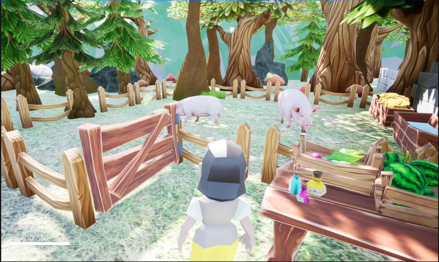 An up close screenshot of the farm animals.