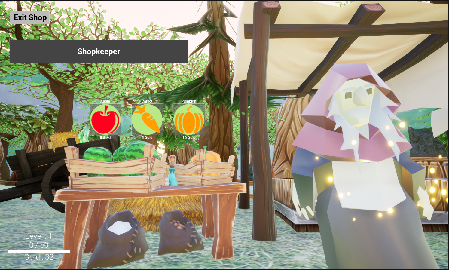 Shows the interaction of the player with a shopkeeper.