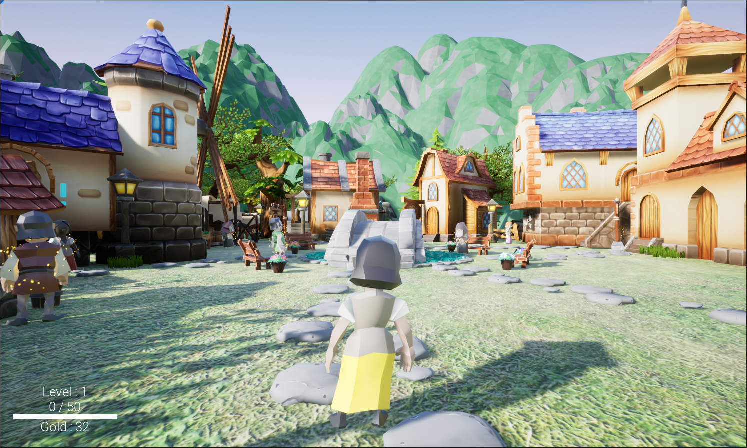 An up close screenshot of the village.